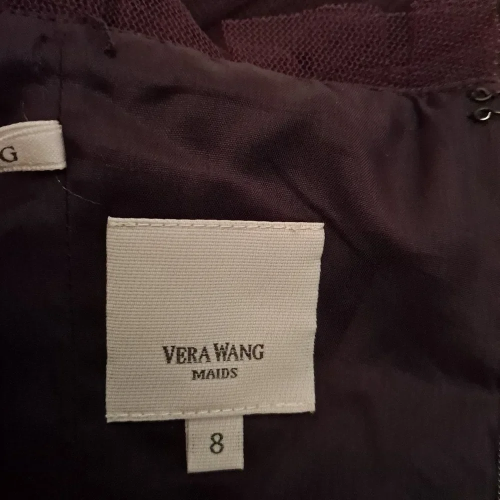 Vera Wang Maids Tulle Bubble Hem Strapless Back Zip Plum Color Dress - Picture 8 of 10